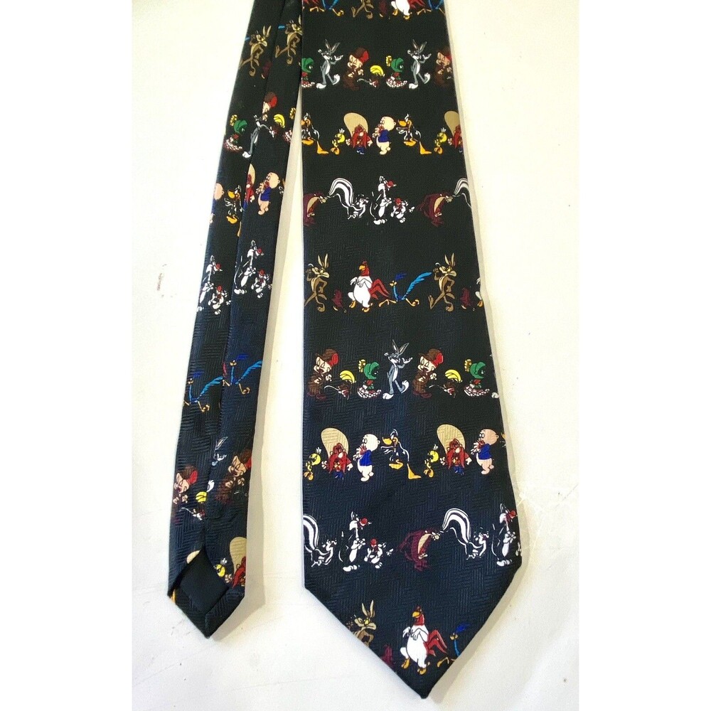 Vintage Looney Tunes Tie Black Polyester 1997 Warner Bros Novelty - Picture 3 of 3